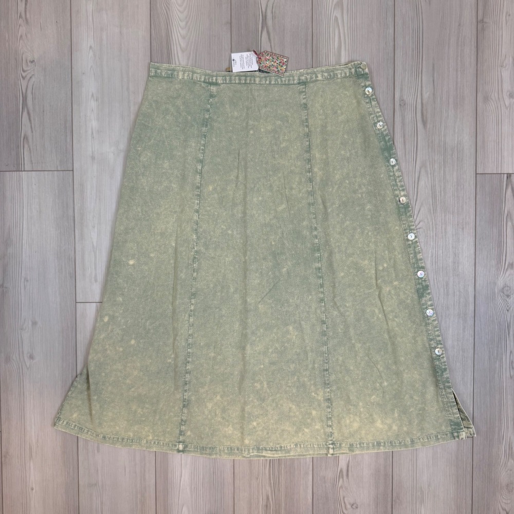 April Cornell Camellia Skirt XXL Sage Green Cotton Button Side Midi A-Line NWT
